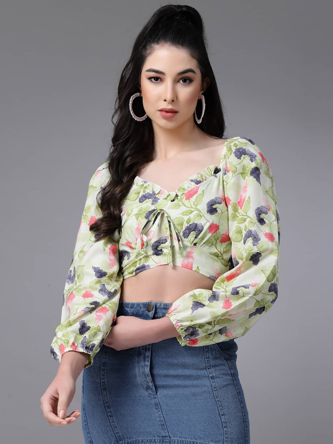     			Oomph! Women's Crepe Crop Top ( Green )