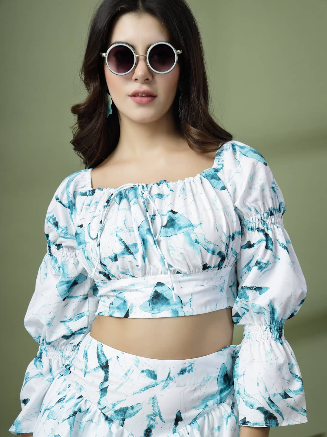 Oomph! Women's Crepe Crop Top ( Blue ) Oomph! Women's Crepe Crop Top ( Blue )