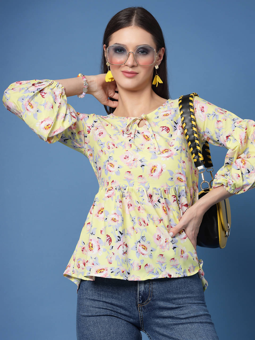 Oomph! Women's Crepe Regular Top ( Yellow )     			Oomph! Women's Crepe Regular Top ( Yellow )