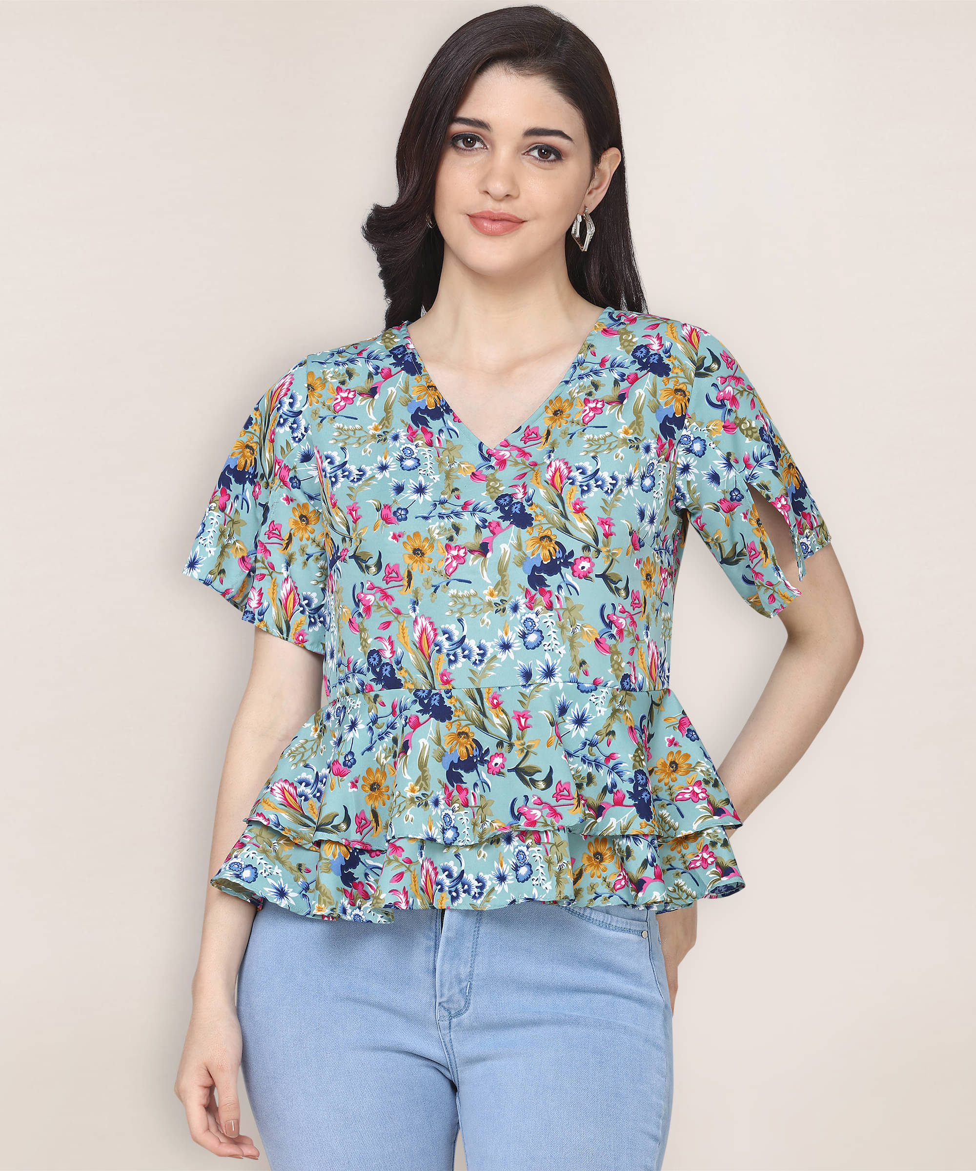 Oomph! Women's Crepe Regular Top ( Blue ) Oomph! Women's Crepe Regular Top ( Blue )