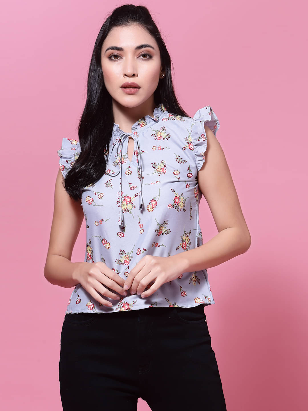 Oomph! Women's Crepe Regular Top ( Grey ) Oomph! Women's Crepe Regular Top ( Grey )