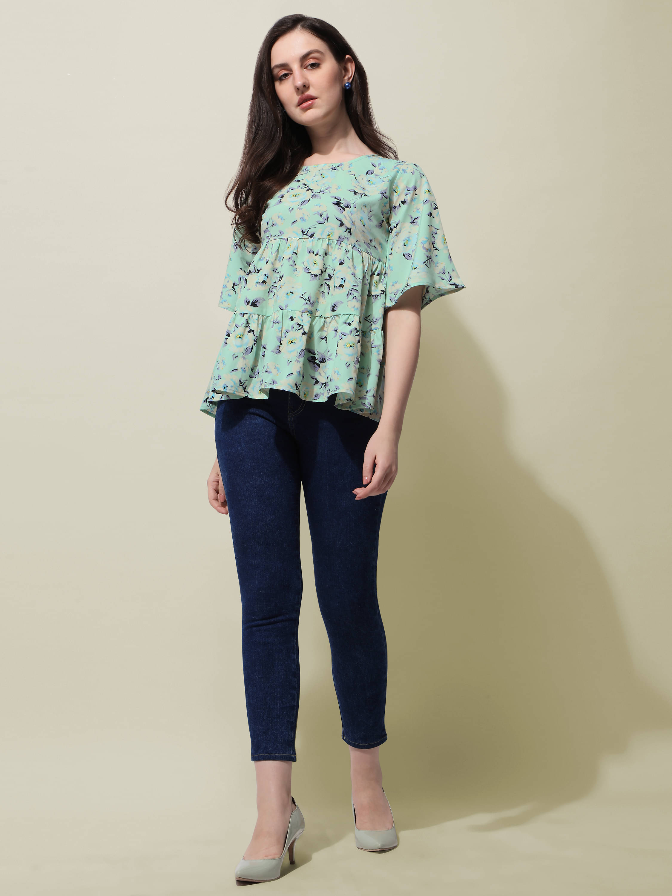     			Oomph! Women's Crepe Tiered Top ( Green )