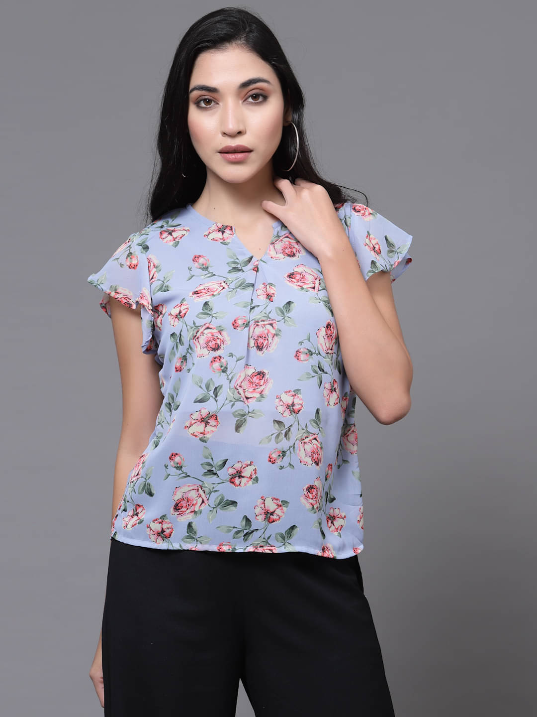 Oomph! Women's Georgette Regular Top ( Grey ) Oomph! Women's Georgette Regular Top ( Grey )