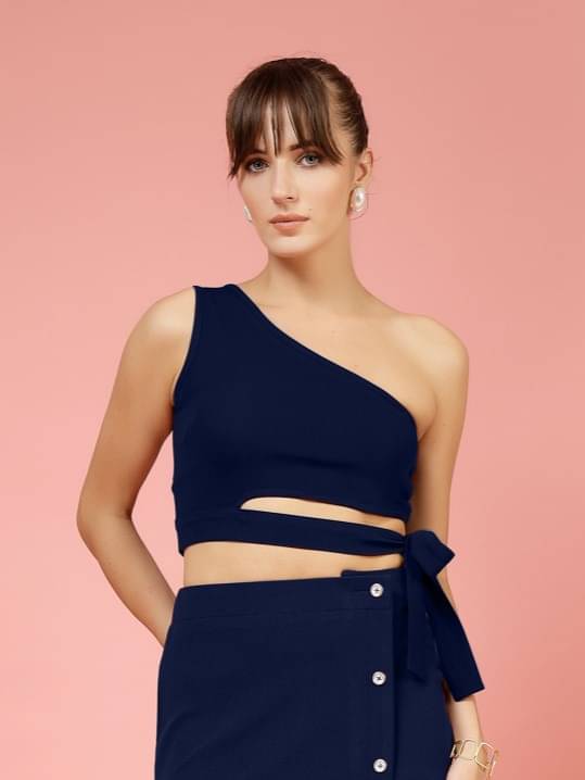     			Oomph! Women's Lycra Crop Top ( Blue )