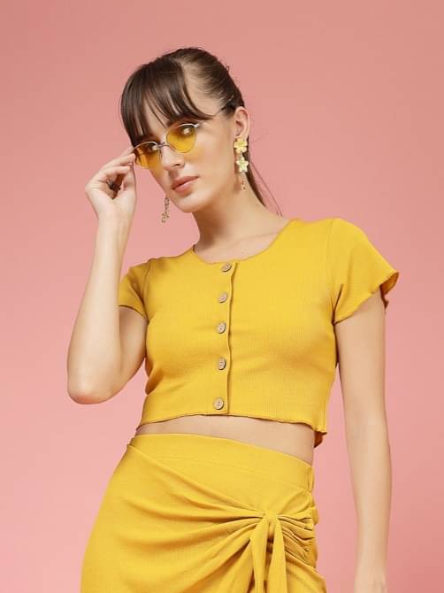 Oomph! Women's Lycra Crop Top ( Yellow ) Oomph! Women's Lycra Crop Top ( Yellow )
