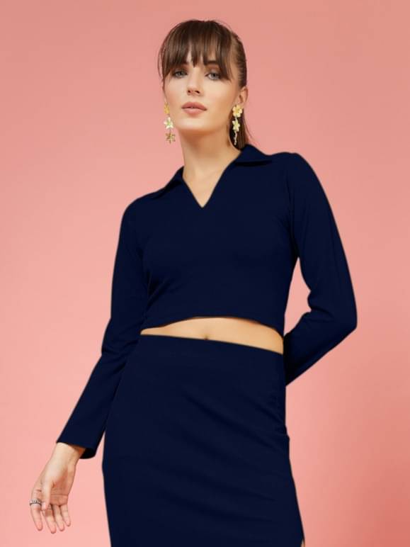 Oomph! Women's Lycra Regular Top ( Blue ) Oomph! Women's Lycra Regular Top ( Blue )