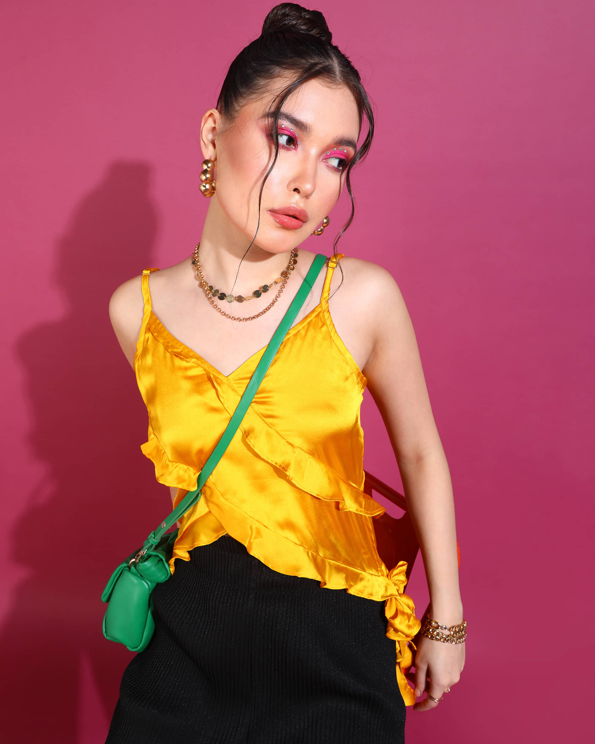 Oomph! Women's Satin Regular Top ( Yellow ) Oomph! Women's Satin Regular Top ( Yellow )
