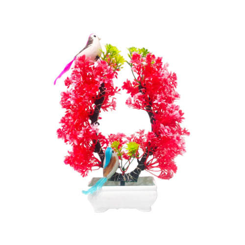     			Red & Green Combination LED Artificial Plant with 2 Cute Sparrows for your home Bonsai Wild Artificial Plant with Pot (Pack of 1|)