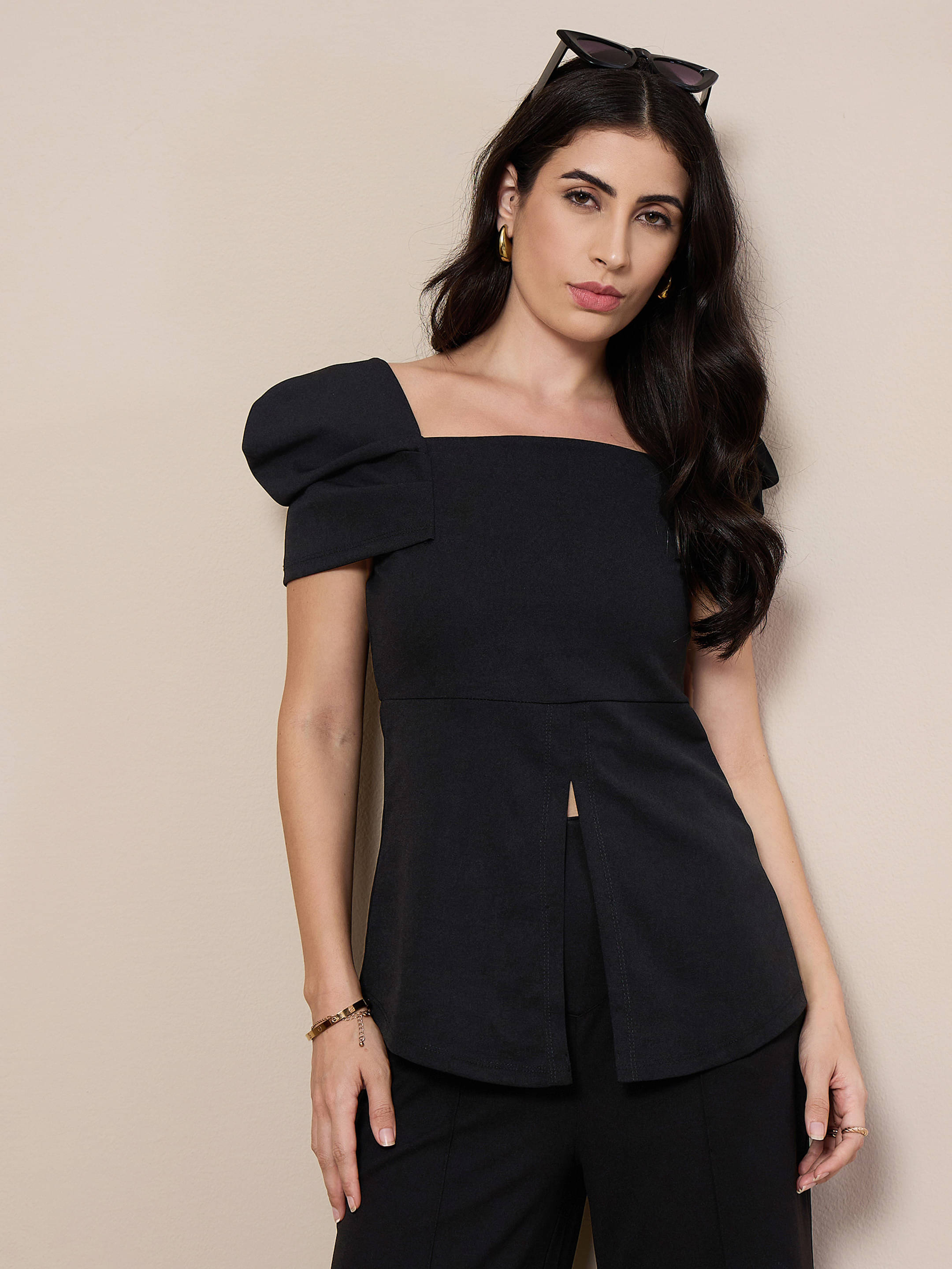     			SASSAFRAS worklyf Women's Polyester Peplum Top ( Black )