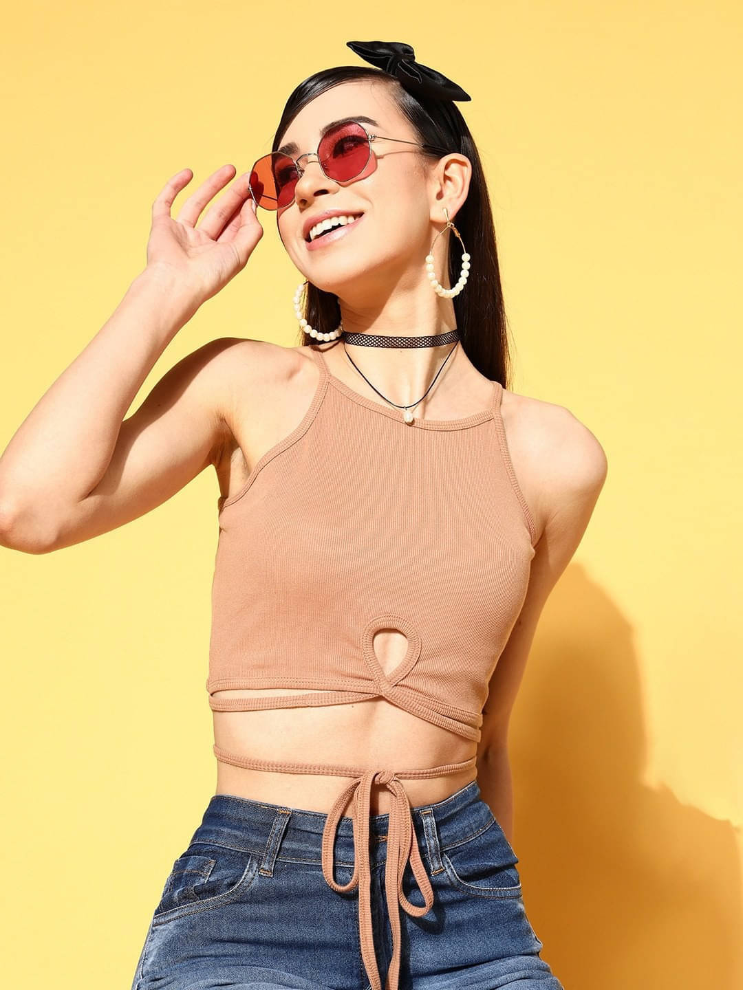 Sassafras Women's Cotton Blend Crop Top ( Beige ) Sassafras Women's Cotton Blend Crop Top ( Beige )