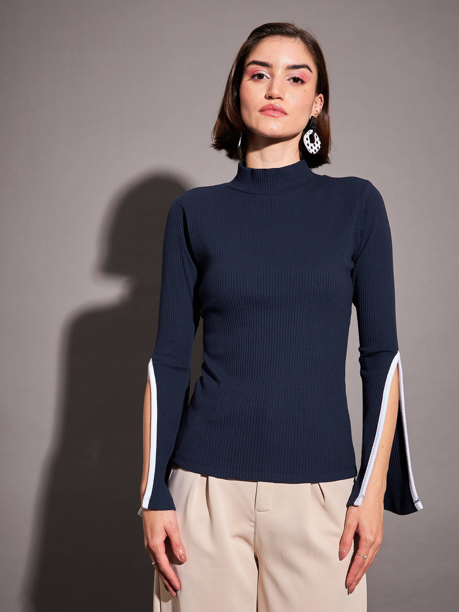     			Sassafras Women's Cotton Blend Regular Top ( Navy Blue )