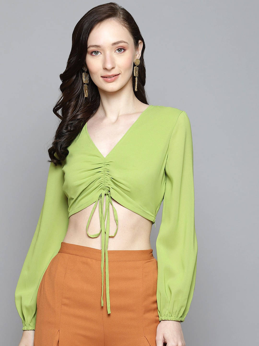     			Sassafras Women's Georgette Crop Top ( Green )