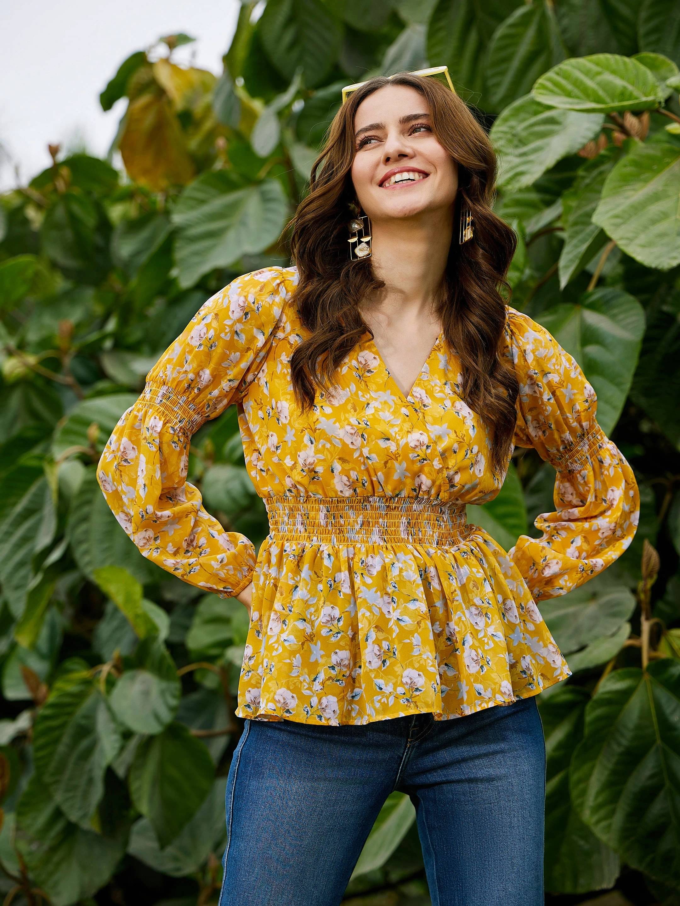 Sassafras Women's Georgette Peplum Top ( Yellow ) Sassafras Women's Georgette Peplum Top ( Yellow )