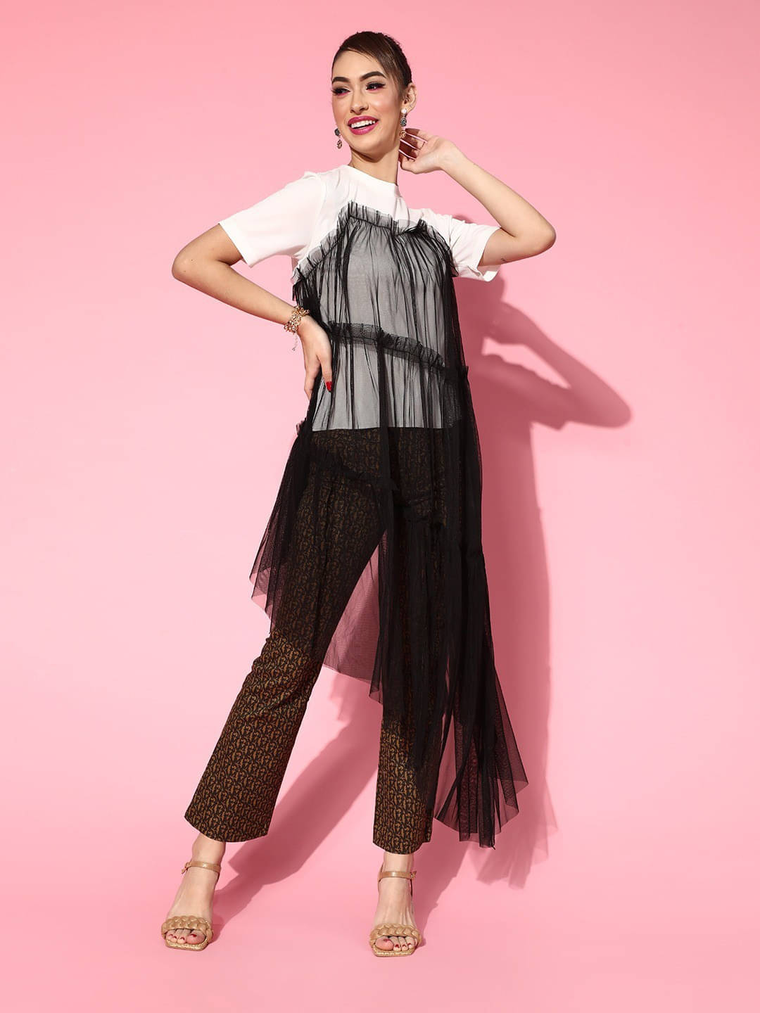     			Sassafras Women's Polyester Asymmetrical Top ( Black )