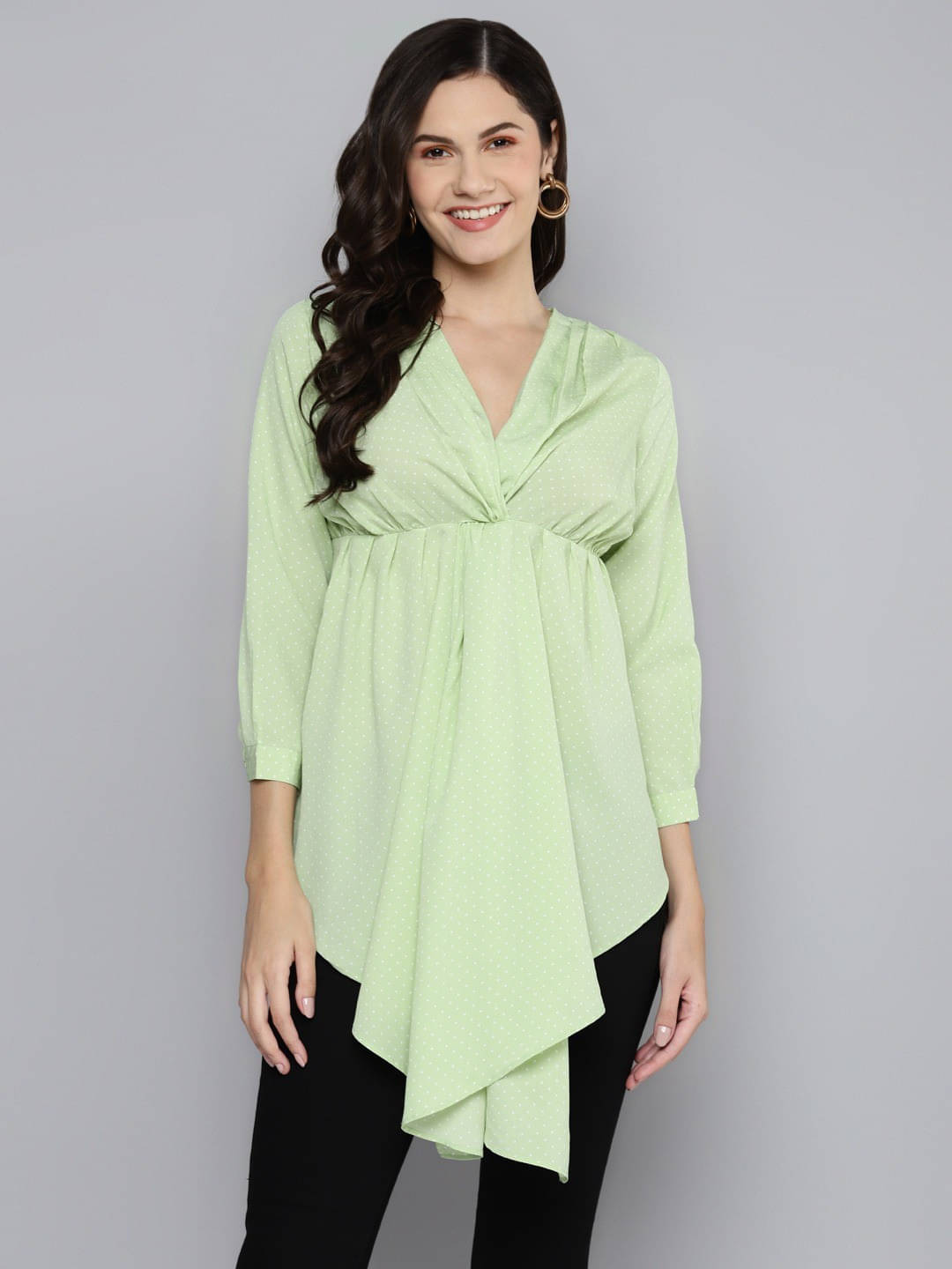 Sassafras Women's Polyester Asymmetrical Top ( Green ) Sassafras Women's Polyester Asymmetrical Top ( Green )