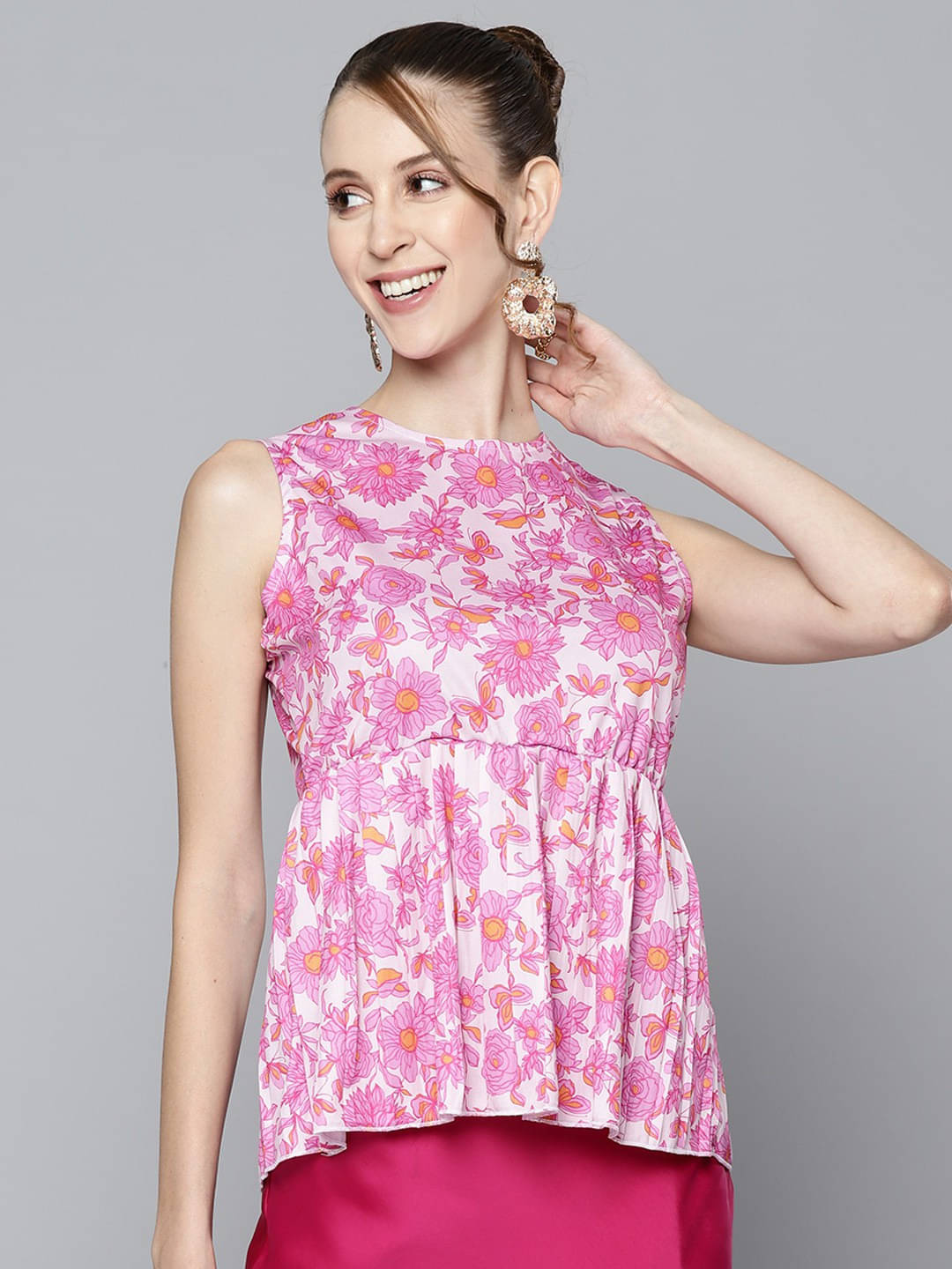 Sassafras Women's Polyester Peplum Top ( Pink ) Sassafras Women's Polyester Peplum Top ( Pink )