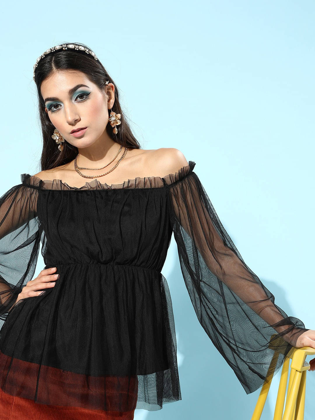     			Sassafras Women's Polyester Peplum Top ( Black )