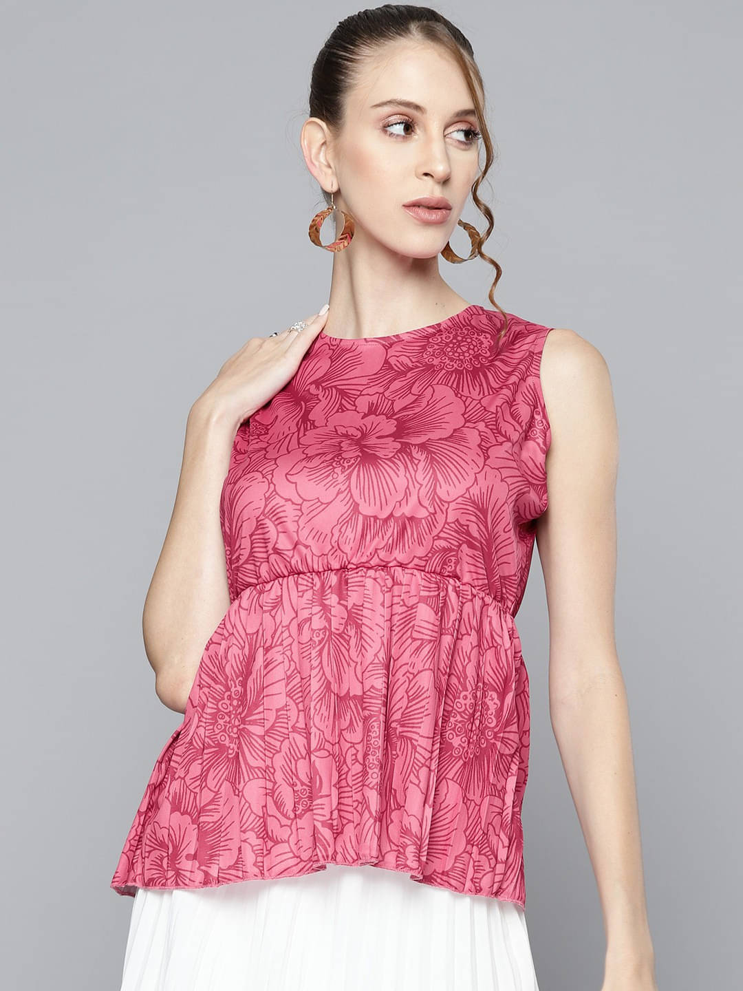 Sassafras Women's Polyester Peplum Top ( Pink ) Sassafras Women's Polyester Peplum Top ( Pink )