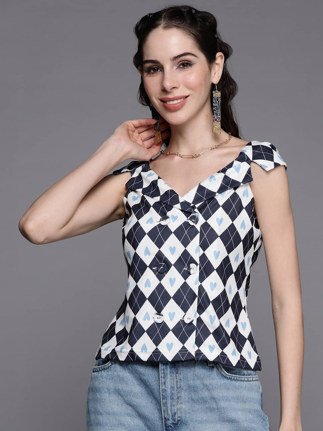Sassafras Women's Polyester Regular Top ( Navy Blue ) Sassafras Women's Polyester Regular Top ( Navy Blue )
