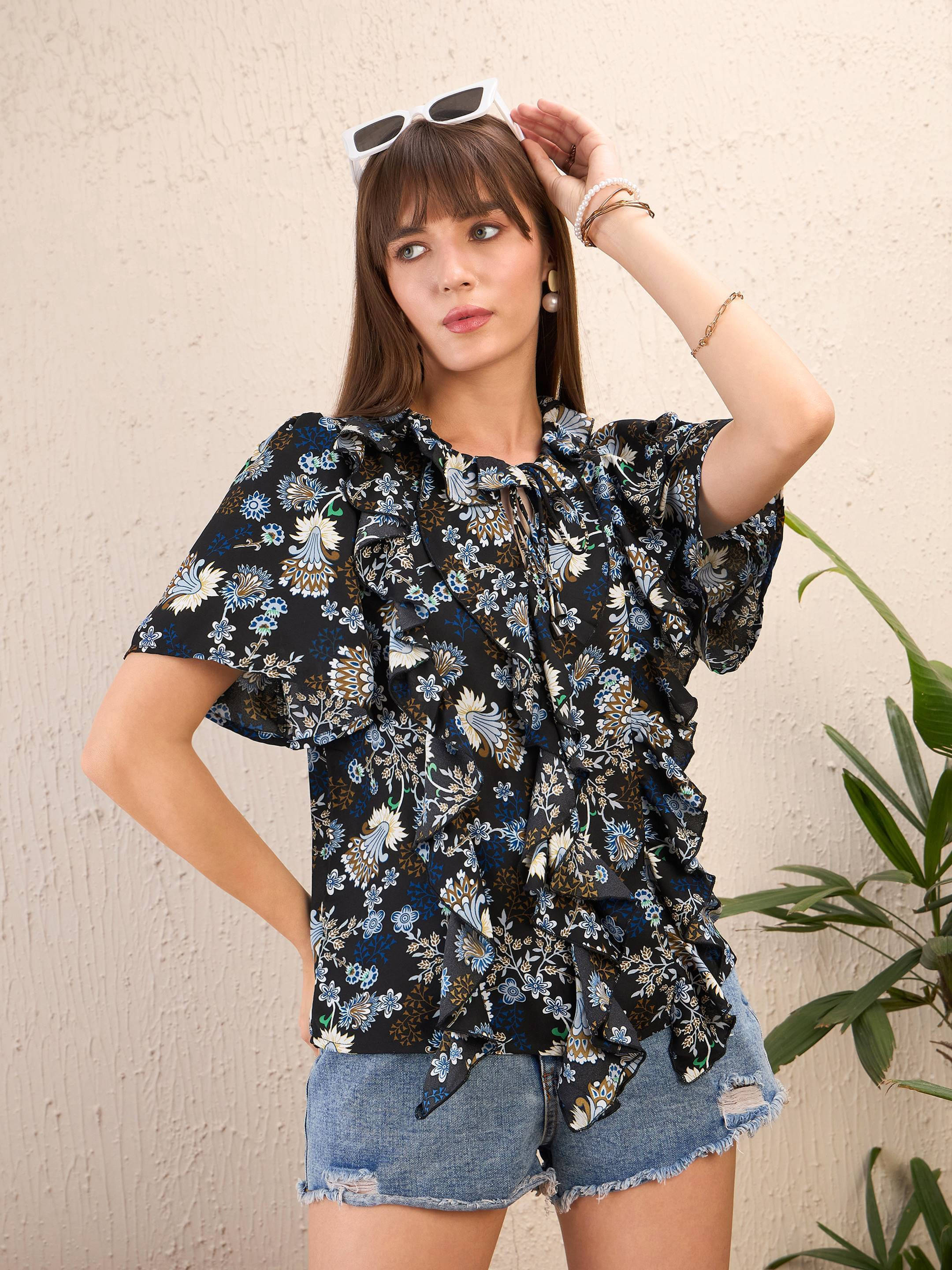     			Sassafras Women's Polyester Regular Top ( Navy Blue )