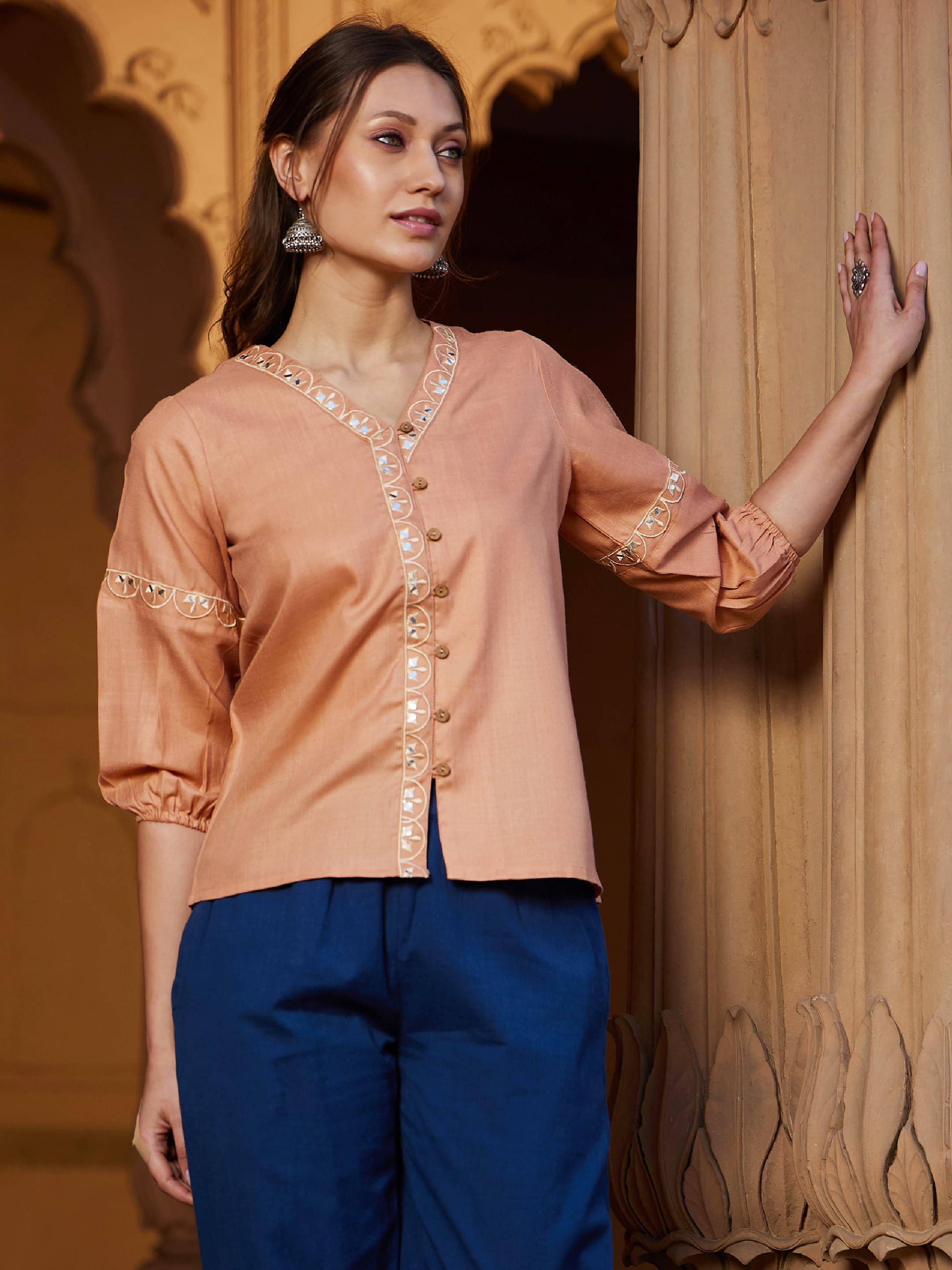     			Shae by SASSAFRAS Women's Polyester Regular Top ( Orange )