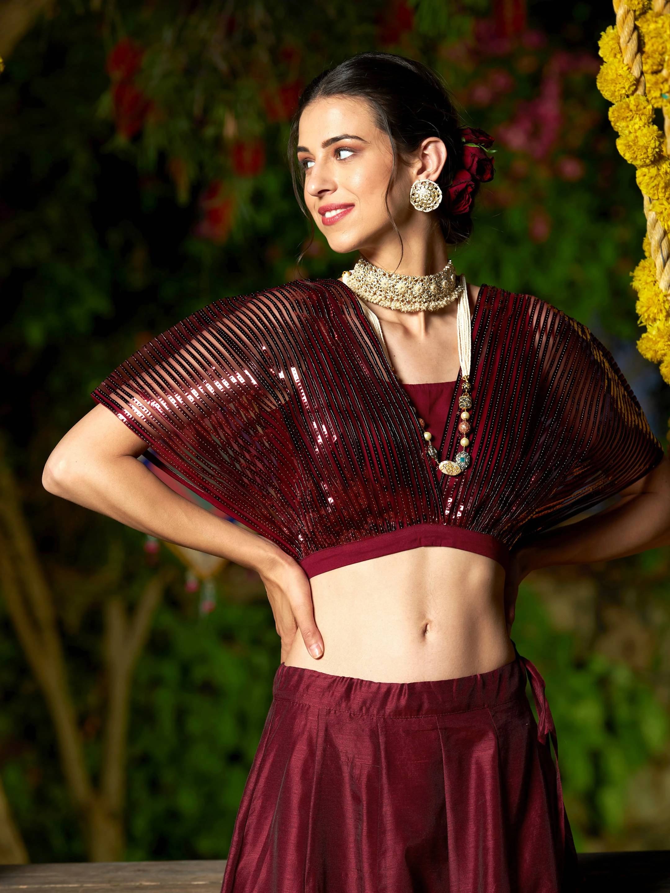     			Shae by SASSAFRAS Women's Net Crop Top ( Maroon )