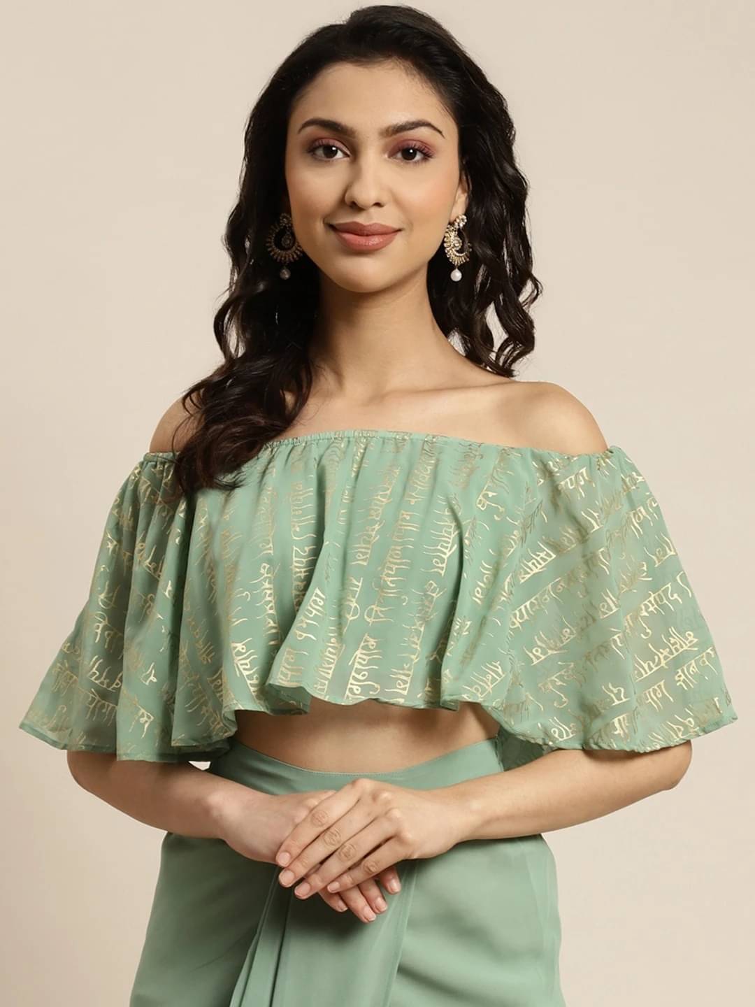     			Shae by SASSAFRAS Women's Georgette Crop Top ( Green )