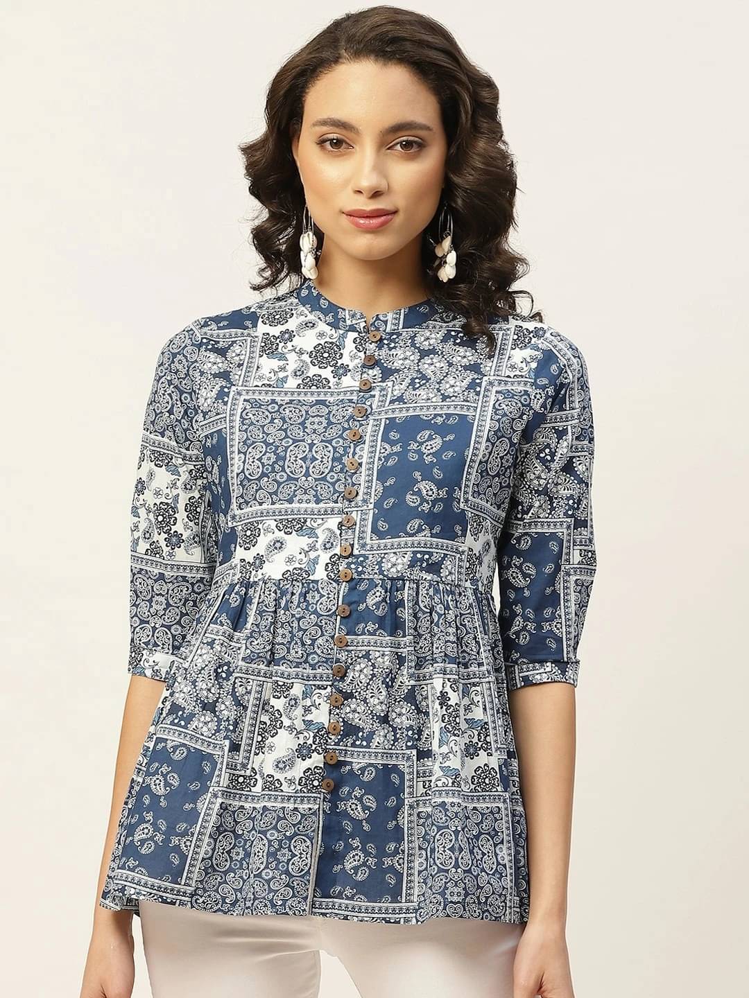    			Shae by SASSAFRAS Women's Viscose Rayon Peplum Top ( Navy Blue )