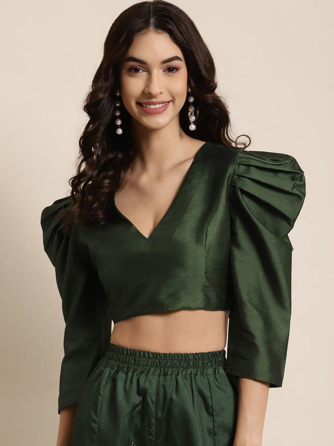     			Shae by SASSAFRAS Women's Silk Crop Top ( Green )