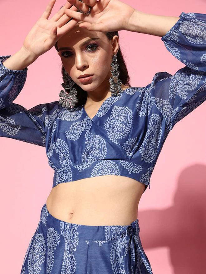 Shae by SASSAFRAS Women's Polyester Crop Top ( Blue ) Shae by SASSAFRAS Women's Polyester Crop Top ( Blue )