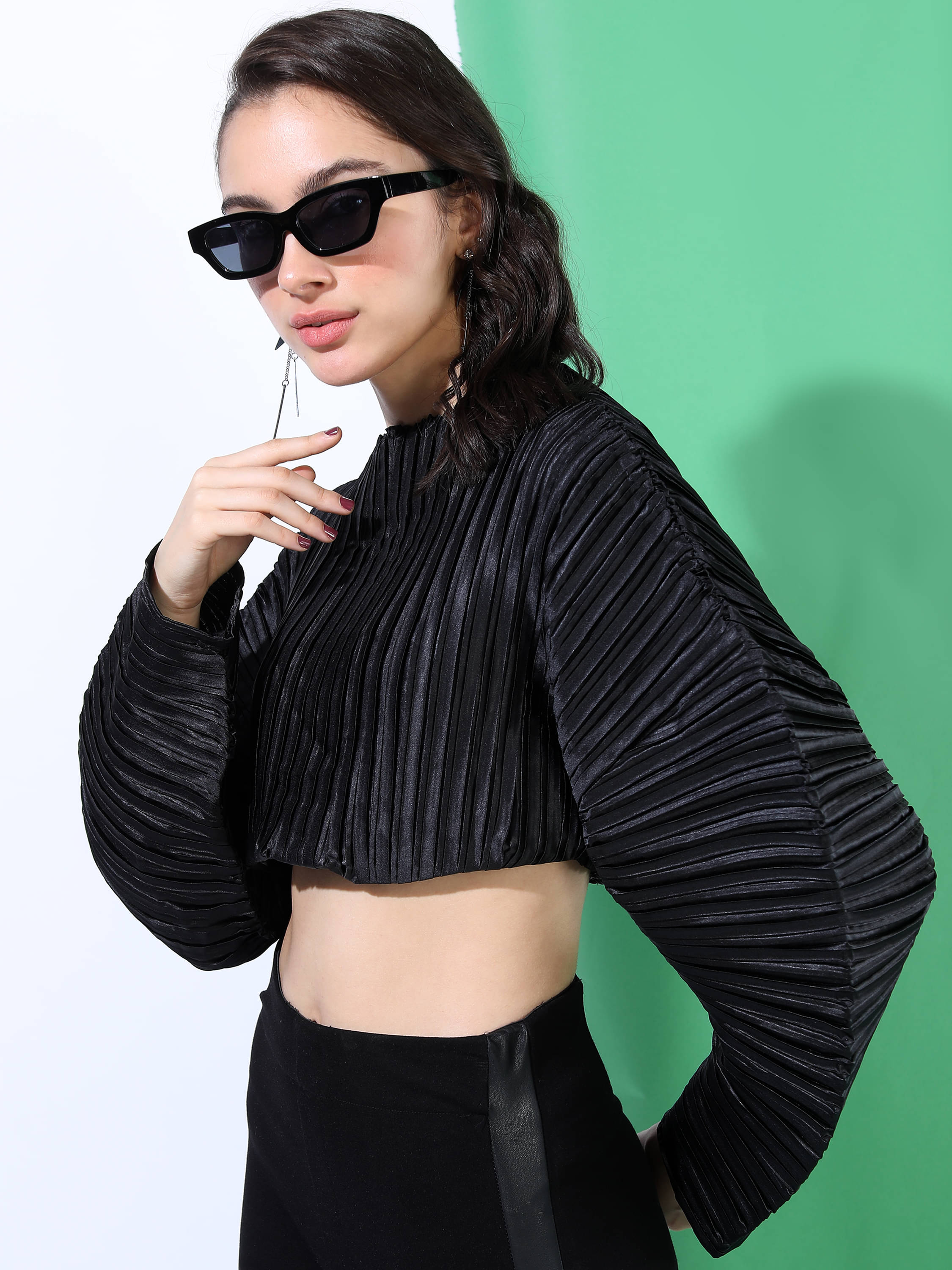 Tokyo Talkies Women's Polyester Crop Top ( Black ) Tokyo Talkies Women's Polyester Crop Top ( Black )