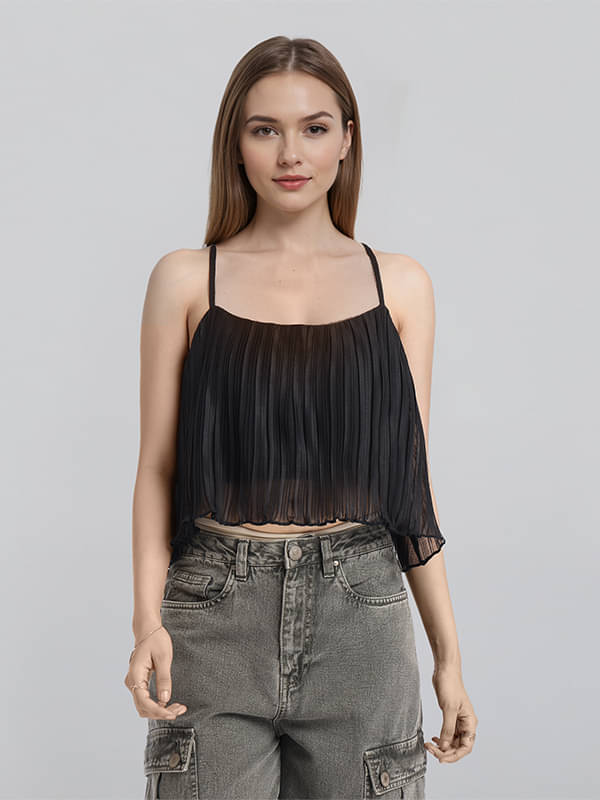 Tokyo Talkies Women's Polyester Crop Top ( Black ) Tokyo Talkies Women's Polyester Crop Top ( Black )