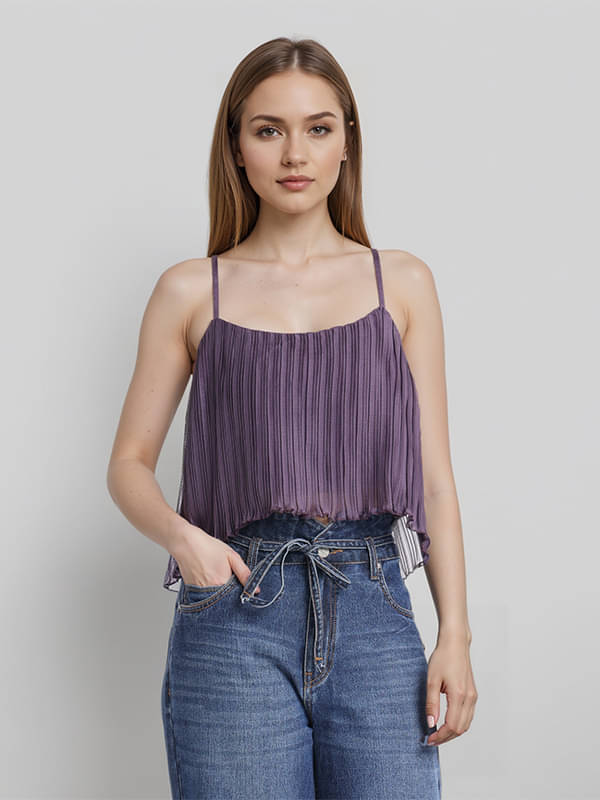 Tokyo Talkies Women's Polyester Crop Top ( Purple ) Tokyo Talkies Women's Polyester Crop Top ( Purple )