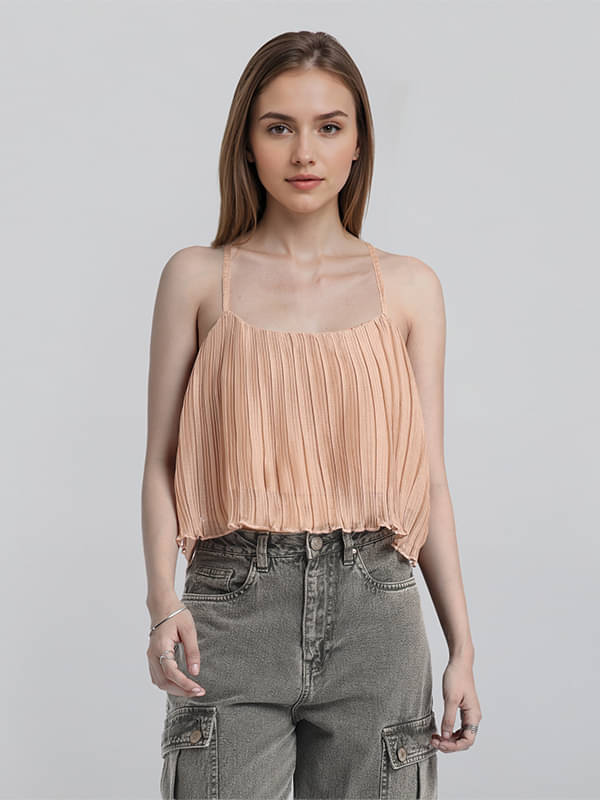 Tokyo Talkies Women's Polyester Crop Top ( Khaki ) Tokyo Talkies Women's Polyester Crop Top ( Khaki )