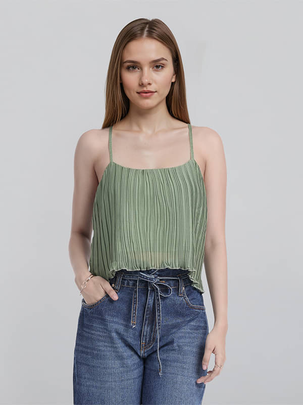 Tokyo Talkies Women's Polyester Crop Top ( Green )     			Tokyo Talkies Women's Polyester Crop Top ( Green )