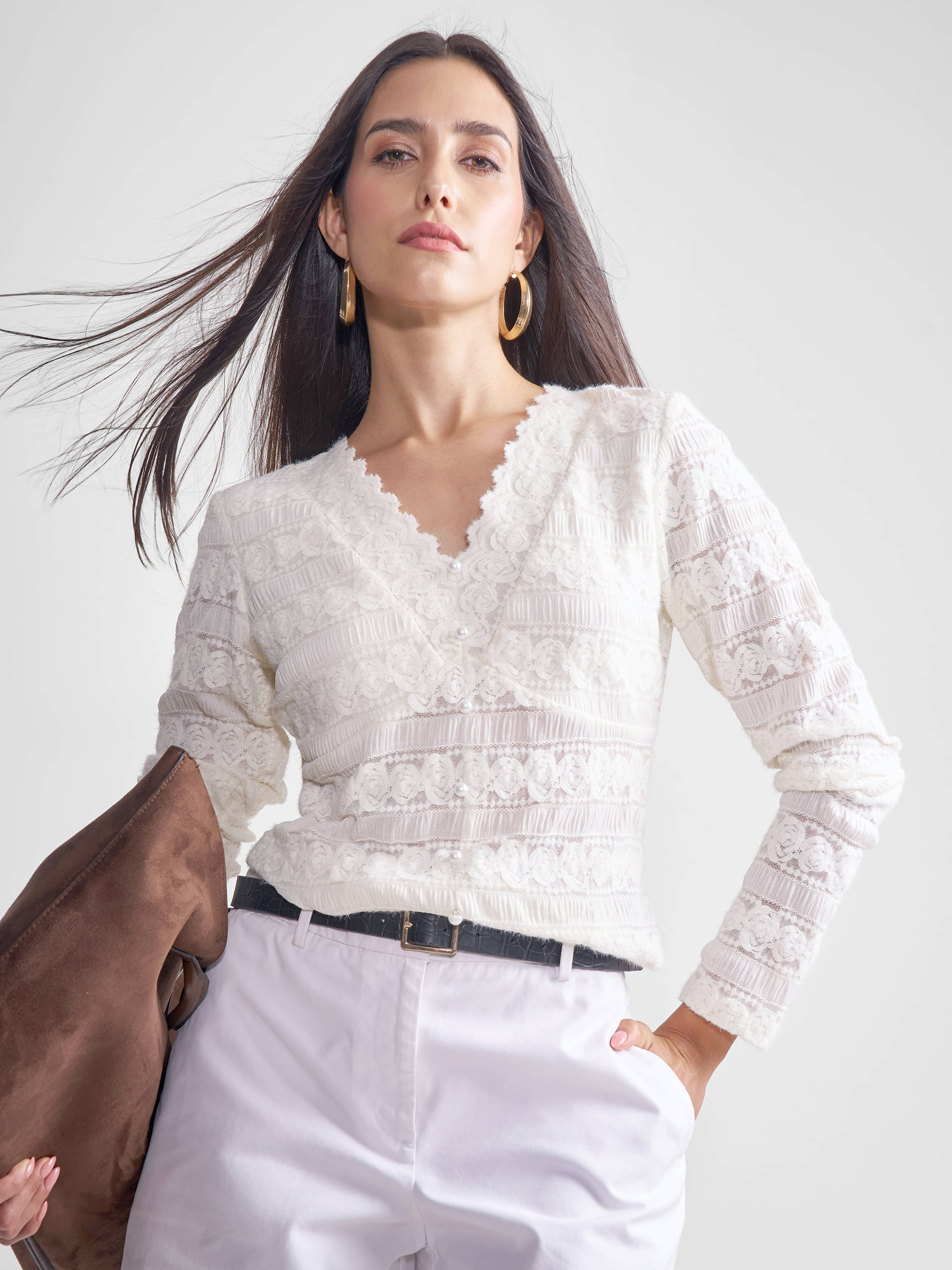 Tokyo Talkies Women's Polyester Regular Top ( Off White ) Tokyo Talkies Women's Polyester Regular Top ( Off White )