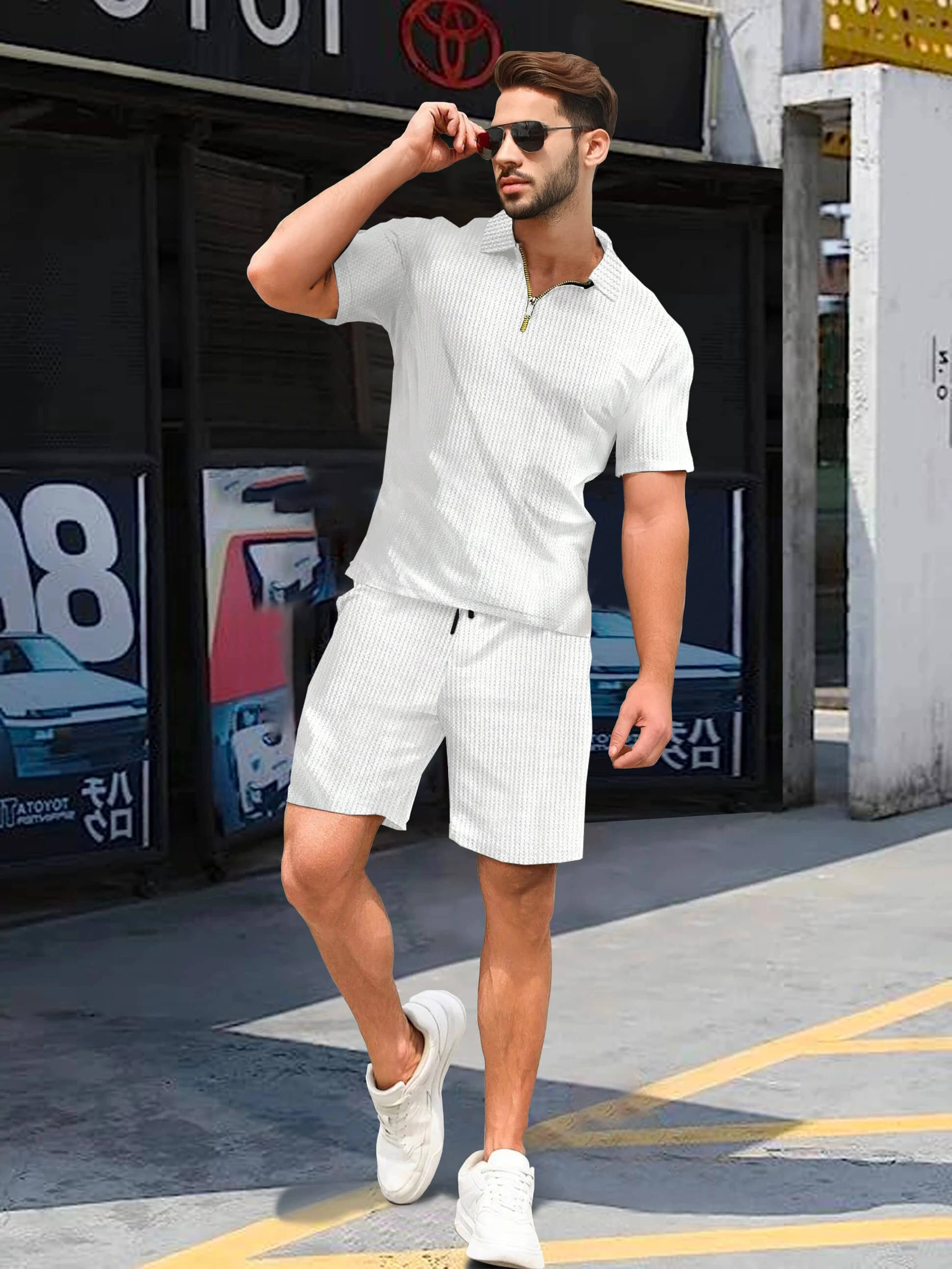     			Tripr Men's T-shirt With Shorts Co-Ords Set ( Pack of 1 , White )