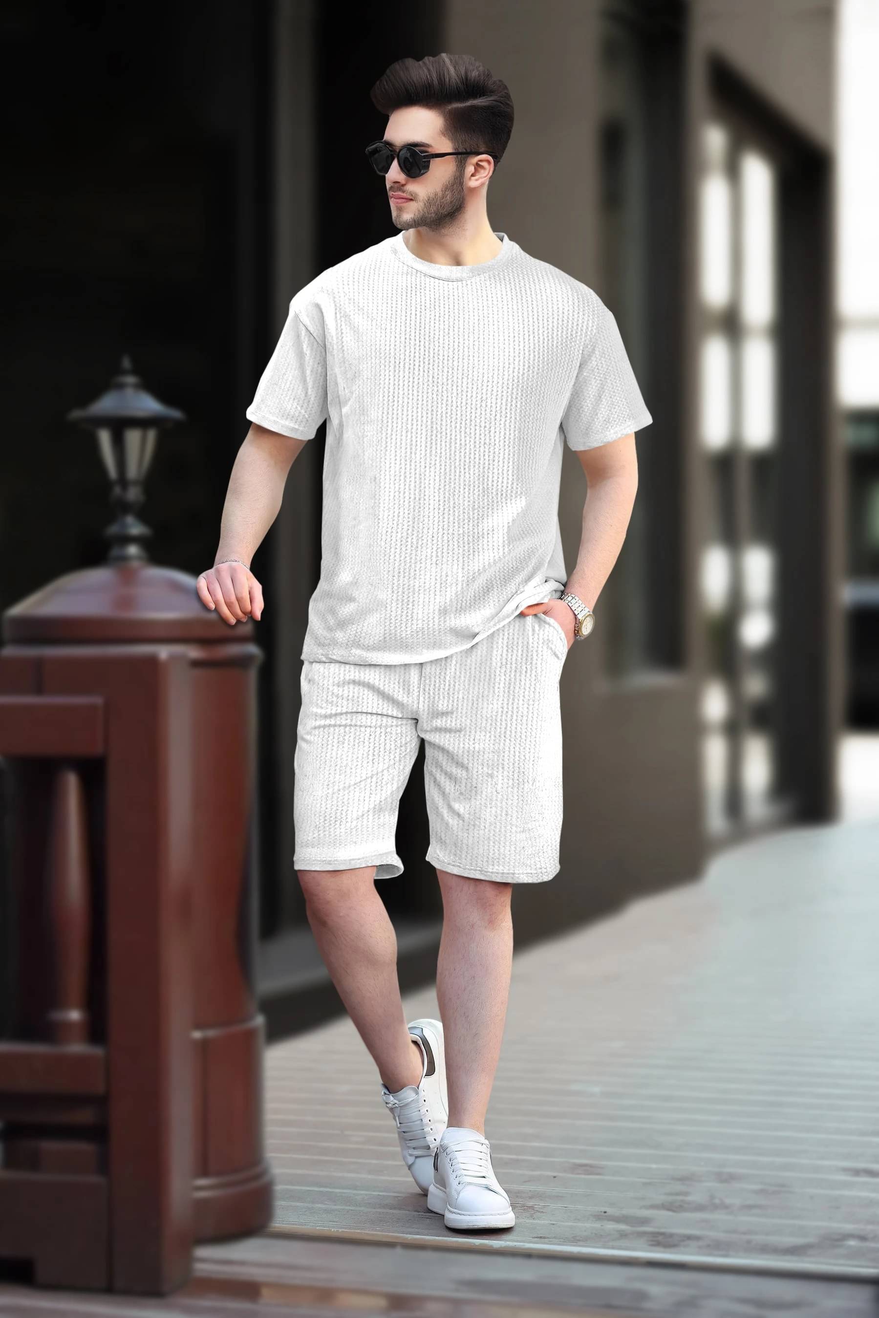     			Tripr Men's T-shirt With Shorts Co-Ords Set ( Pack of 1 , White )