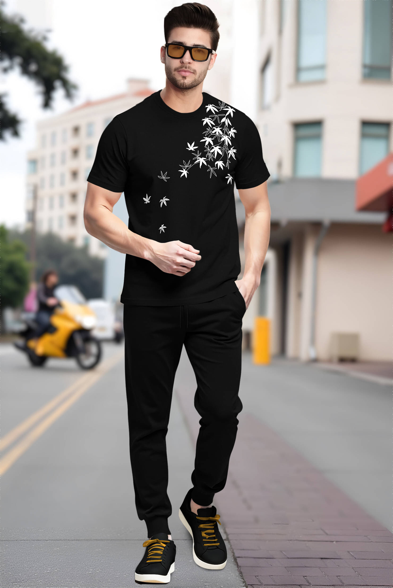     			Tripr Men's T-shirt With Joggers Co-Ords Set ( Pack of 1 , Black )