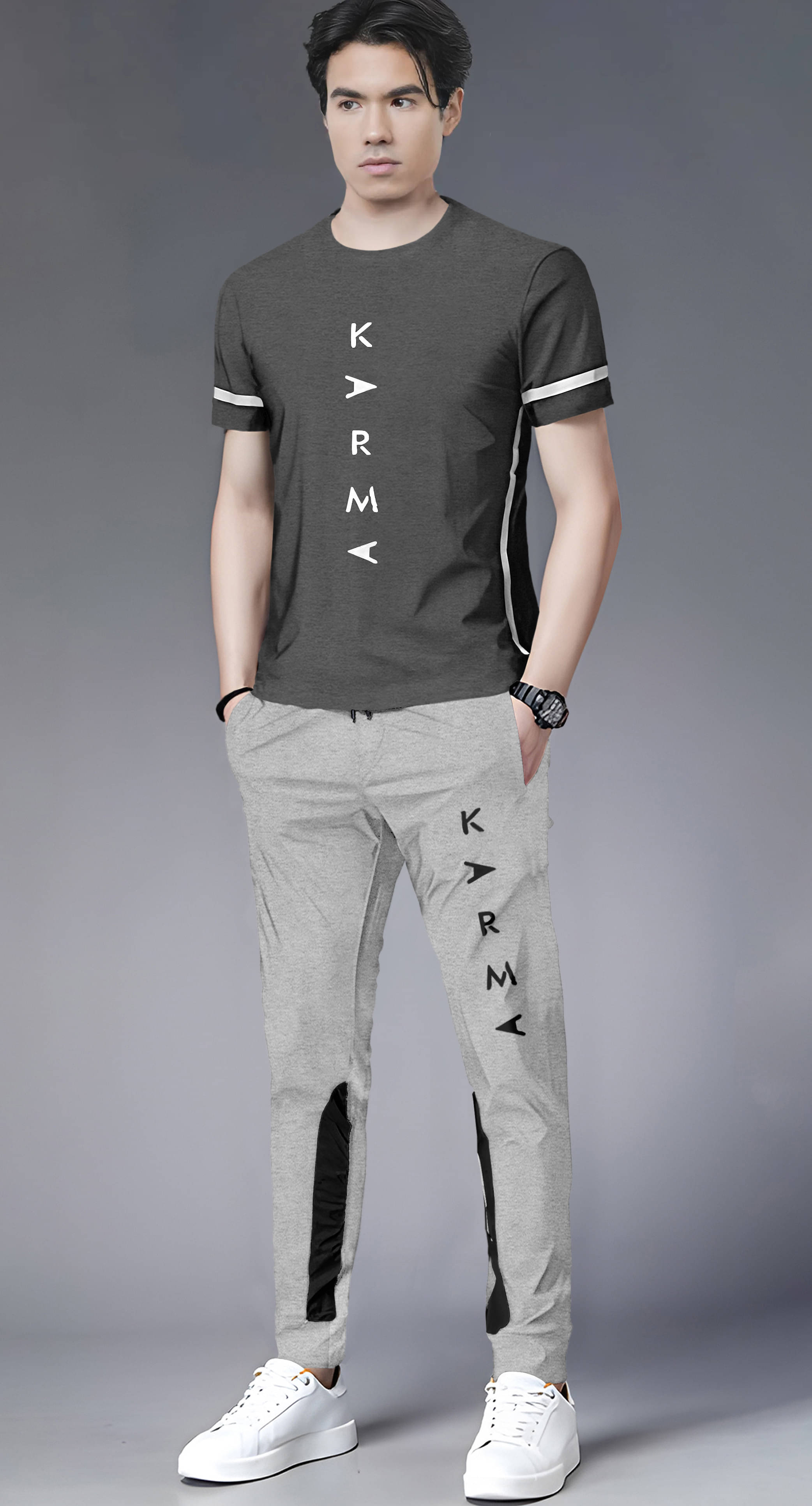     			Tripr Men's T-shirt With Joggers Co-Ords Set ( Pack of 1 , Grey )
