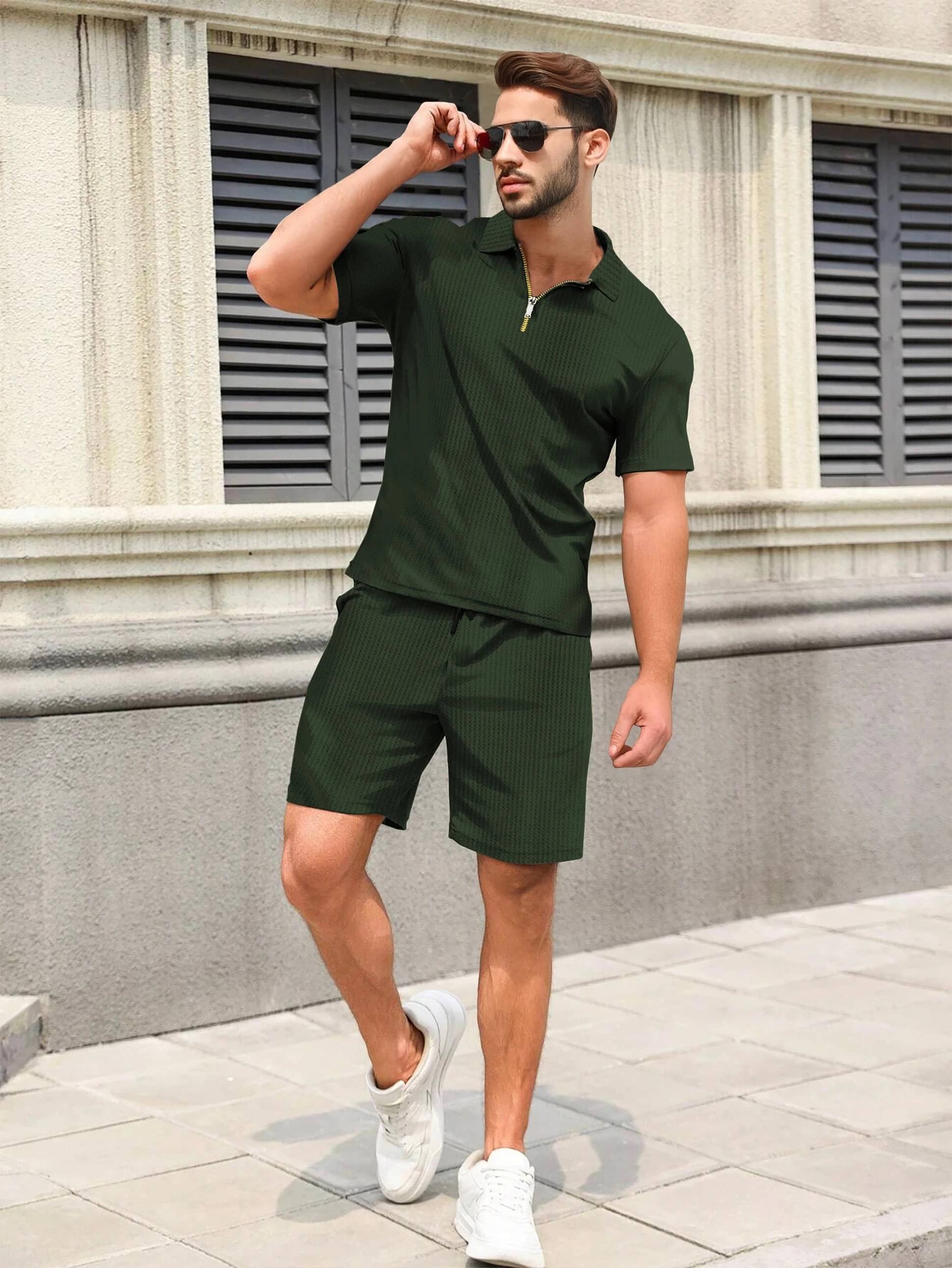     			Tripr Men's T-shirt With Shorts Co-Ords Set ( Pack of 1 , Green )