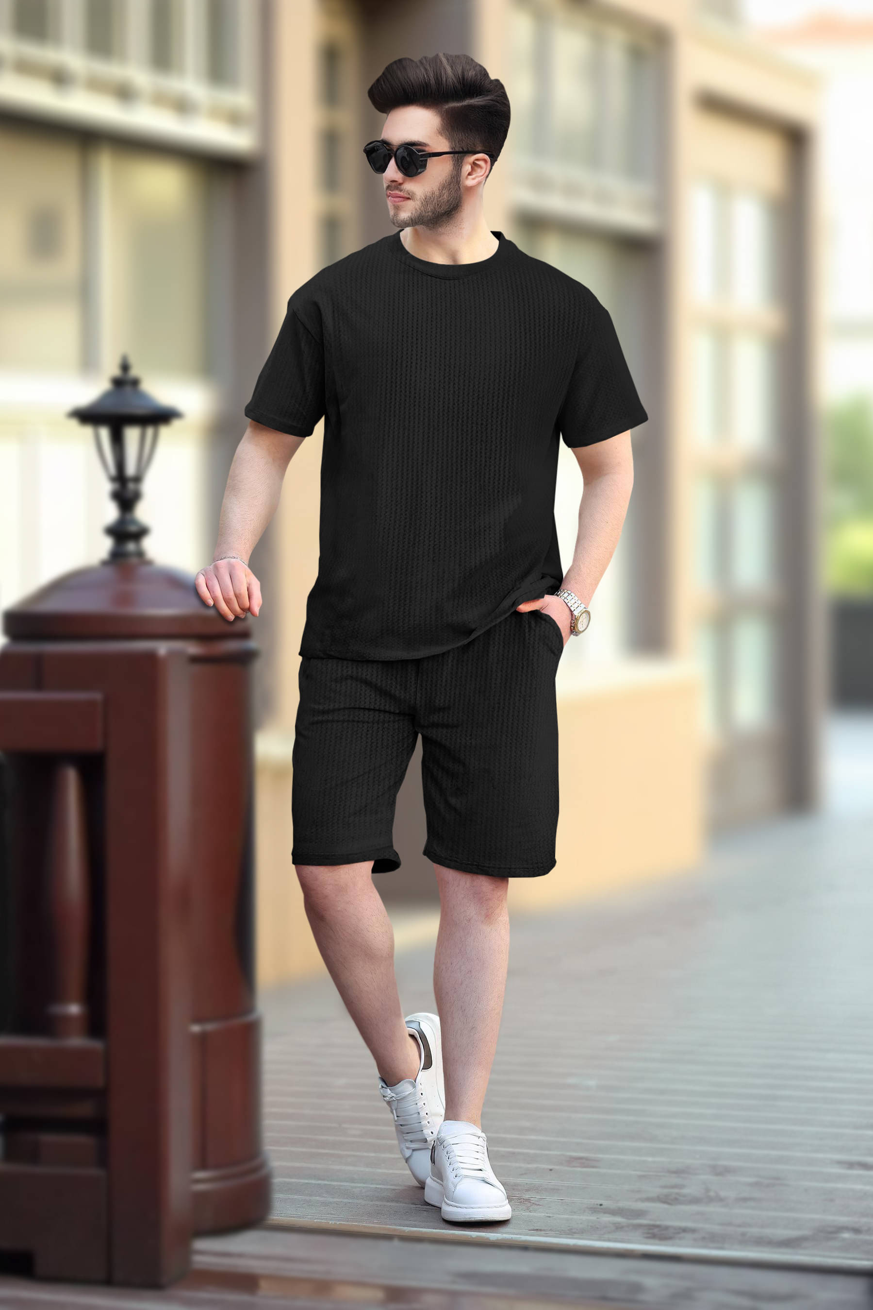     			Tripr Men's T-shirt With Shorts Co-Ords Set ( Pack of 1 , Black )