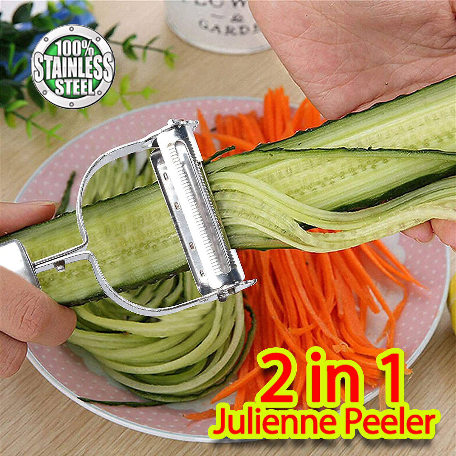UNAGARRISE Stainless Steel 2-in-1 Kitchen Vegetable and Fruit Peeler, Julienne & Serrated Blades Vegetable Peeler (Pack of 1)