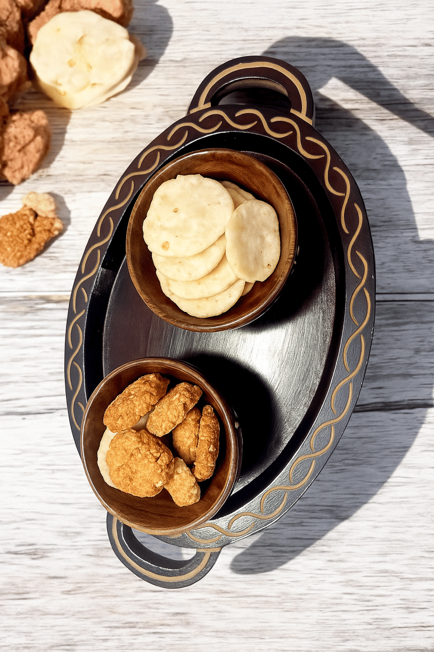     			WOODENLOGY Wooden Serving Tray 1000 ml Black ( Set of 3 )