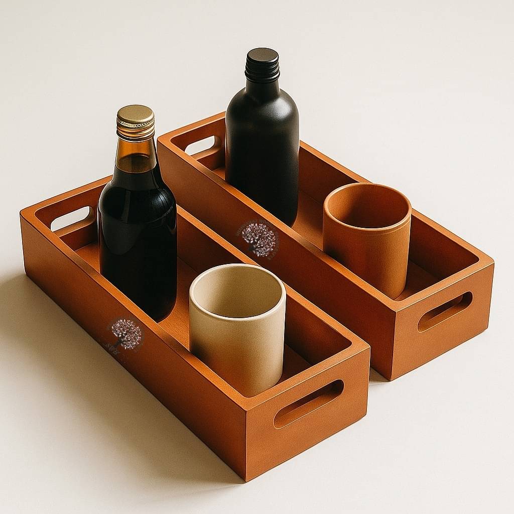     			WOODENLOGY Wooden Serving Tray 1000 ml Black ( Set of 2 )