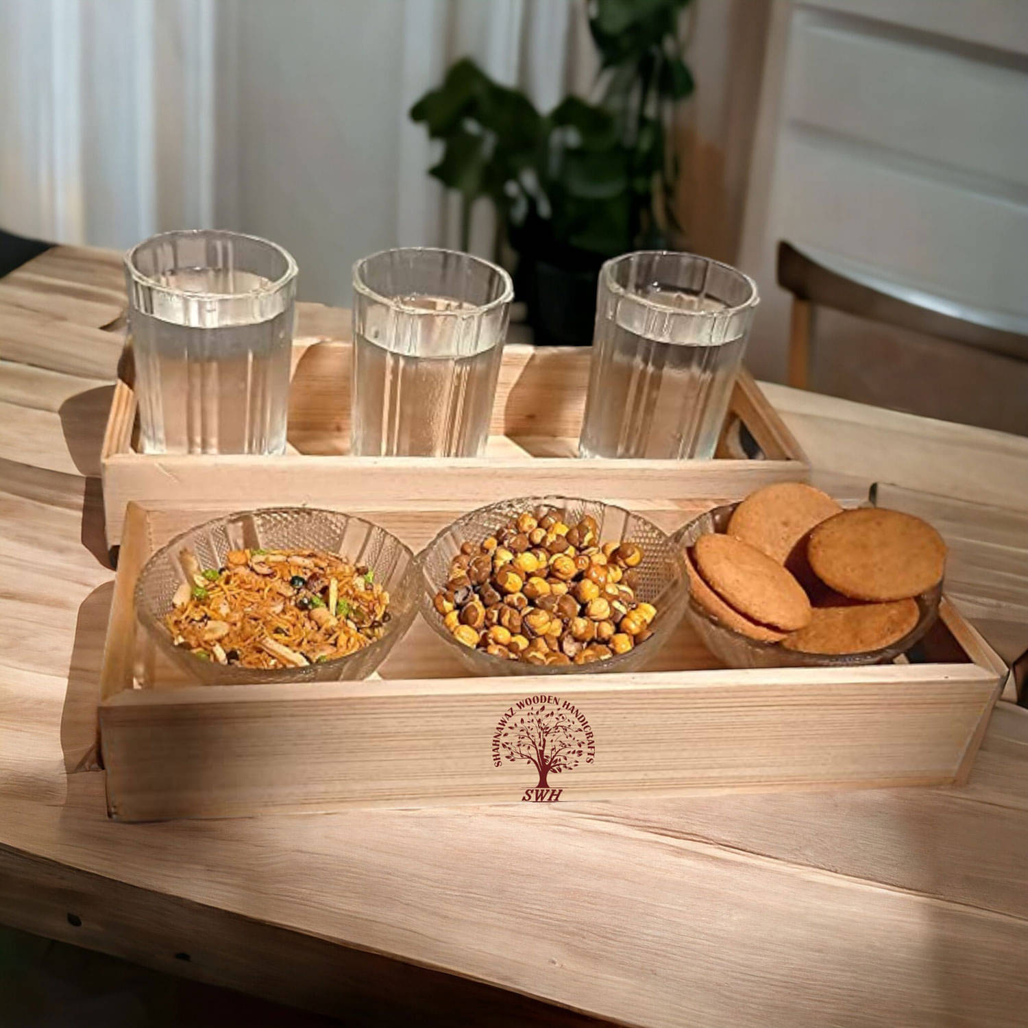     			WOODENLOGY Wooden Serving Tray 1000 ml Black ( Set of 2 )