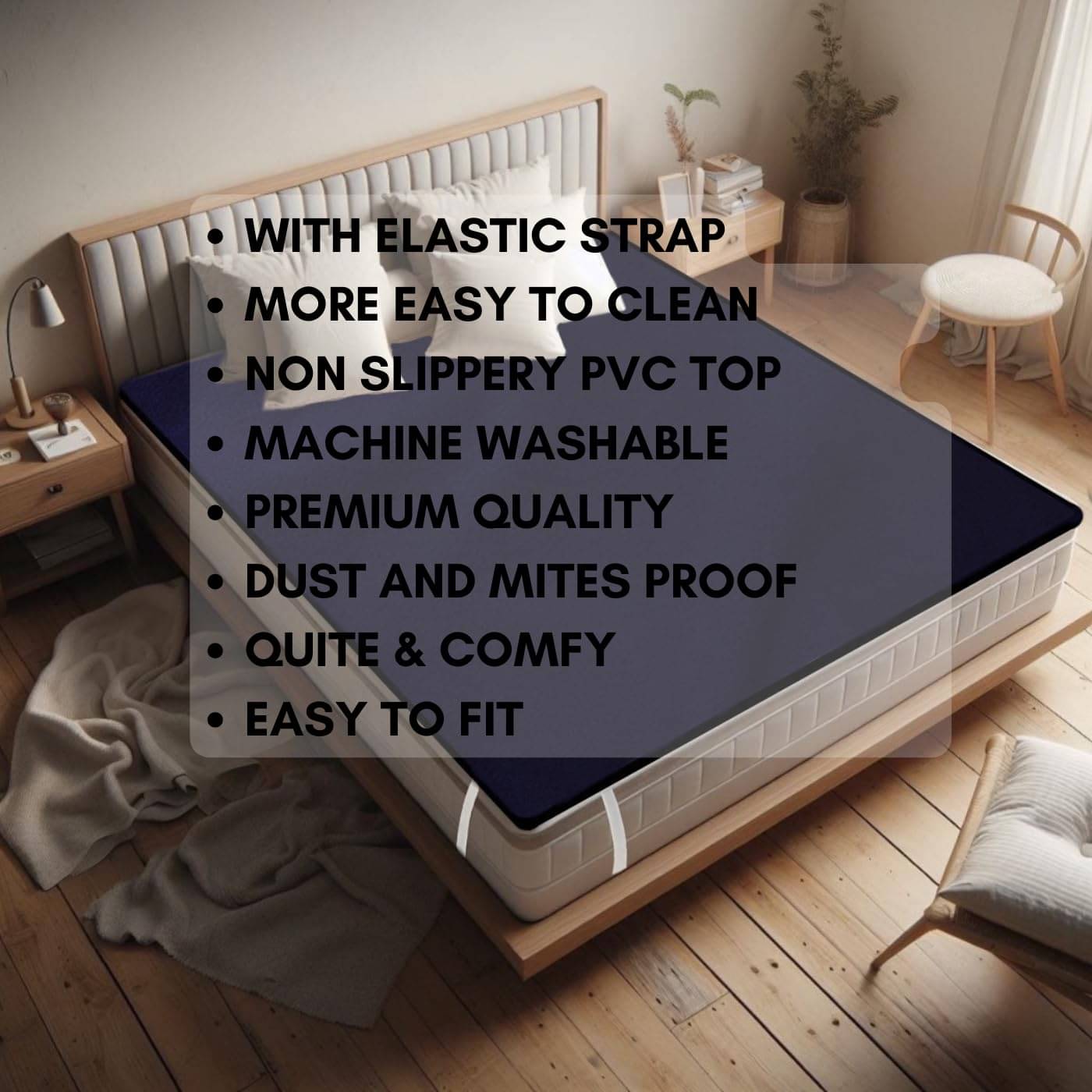 CASA FURNISHING Blue Poly Cotton Mattress Cover CASA FURNISHING Blue Poly Cotton Mattress Cover