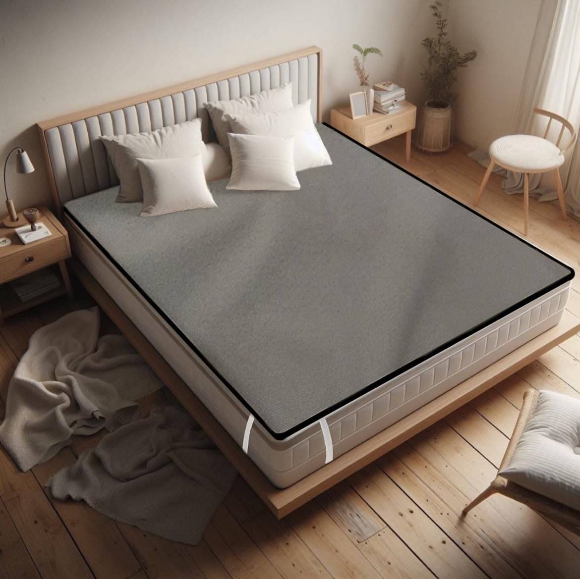CASA FURNISHING Grey Poly Cotton Mattress Cover CASA FURNISHING Grey Poly Cotton Mattress Cover
