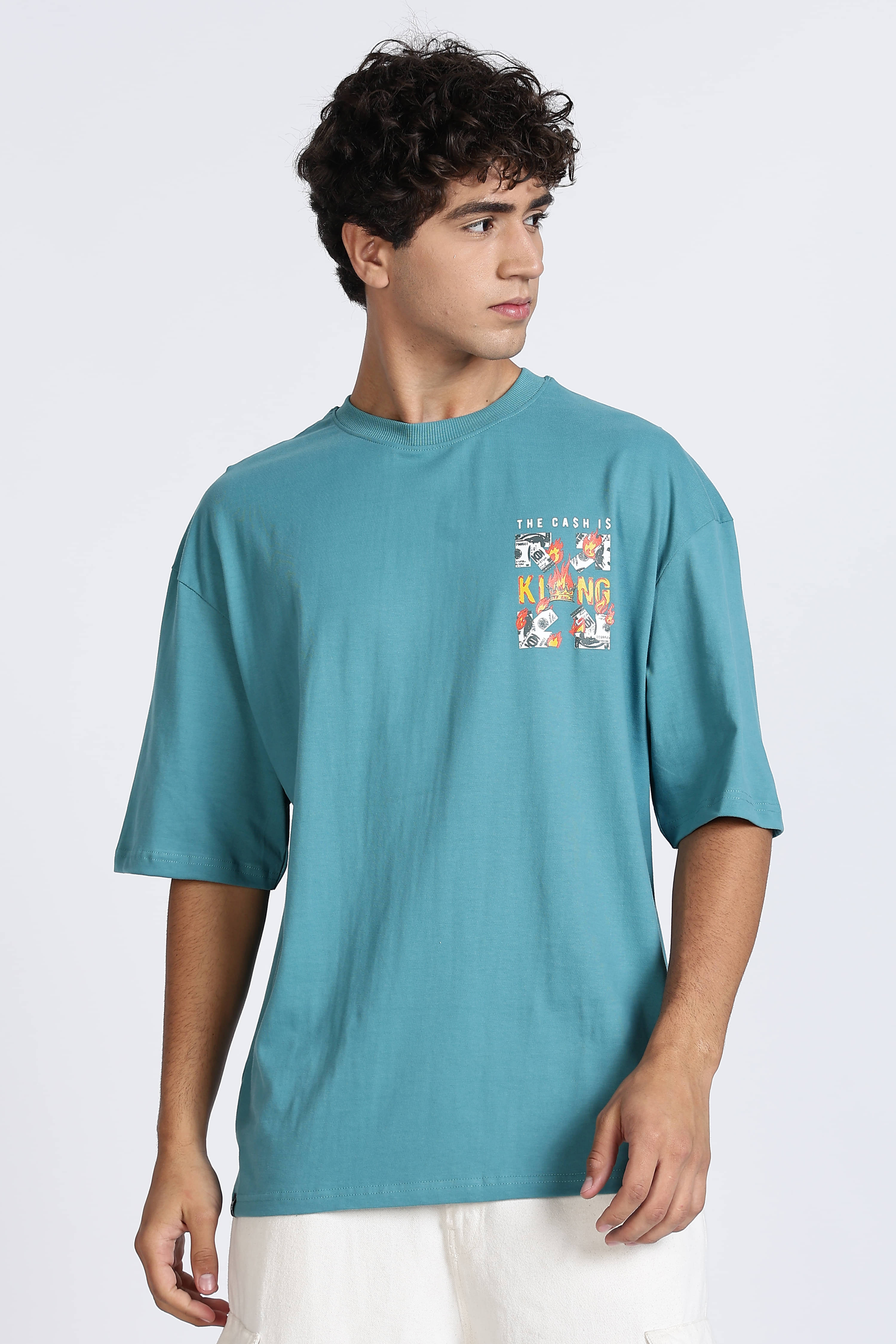     			COLOR HUNT Men 100% Cotton Oversized Fit Printed T-Shirt ( Light Blue )