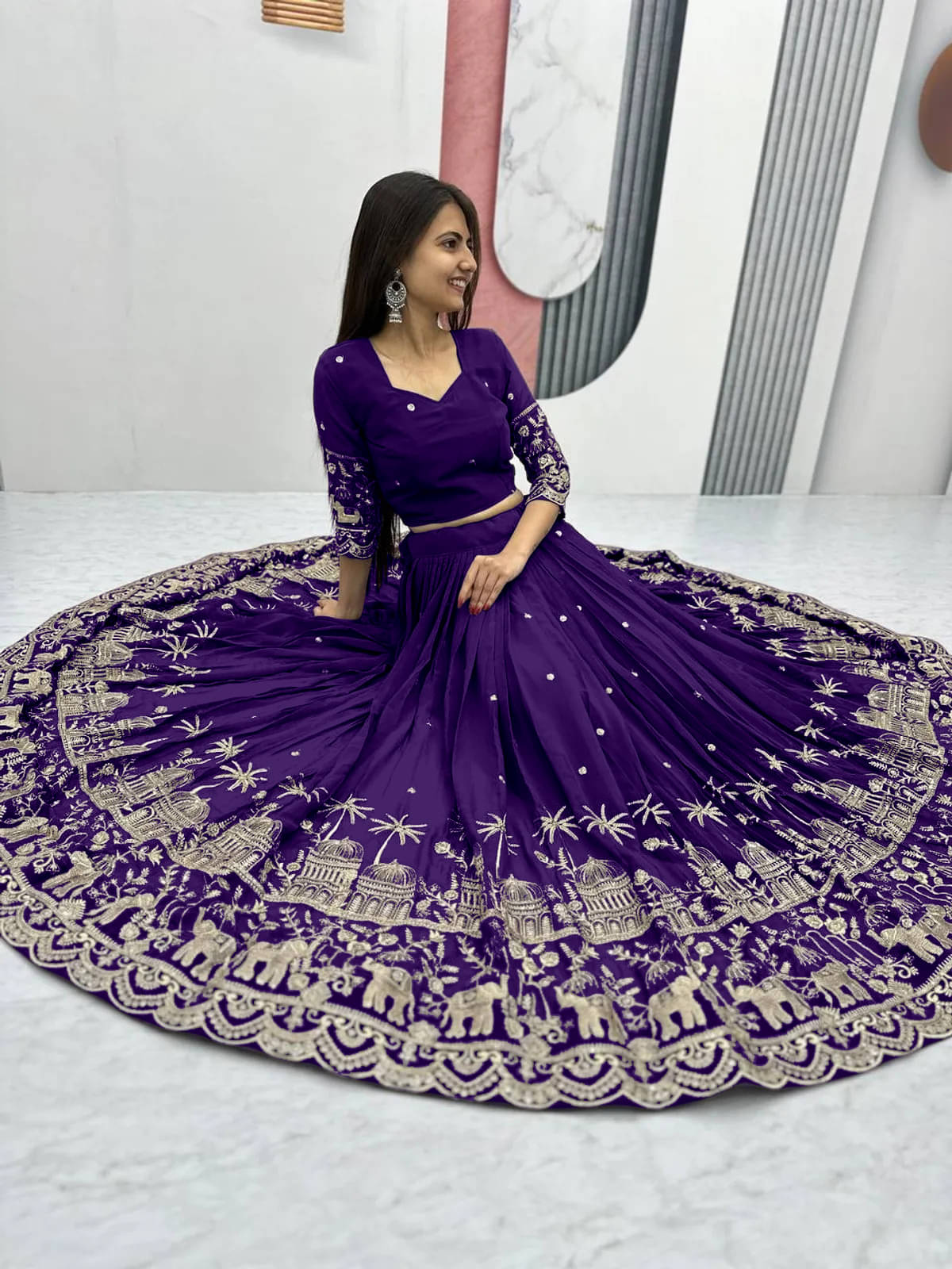 CYNOR Purple Chiffon Circular Semi Stitched Lehenga Single CYNOR Purple Chiffon Circular Semi Stitched Lehenga Single